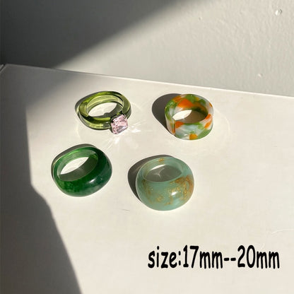 Colourful Transparent Resin Acrylic Rhinestone Geometric Square Round Rings Set for Women Jewelry Travel Gifts