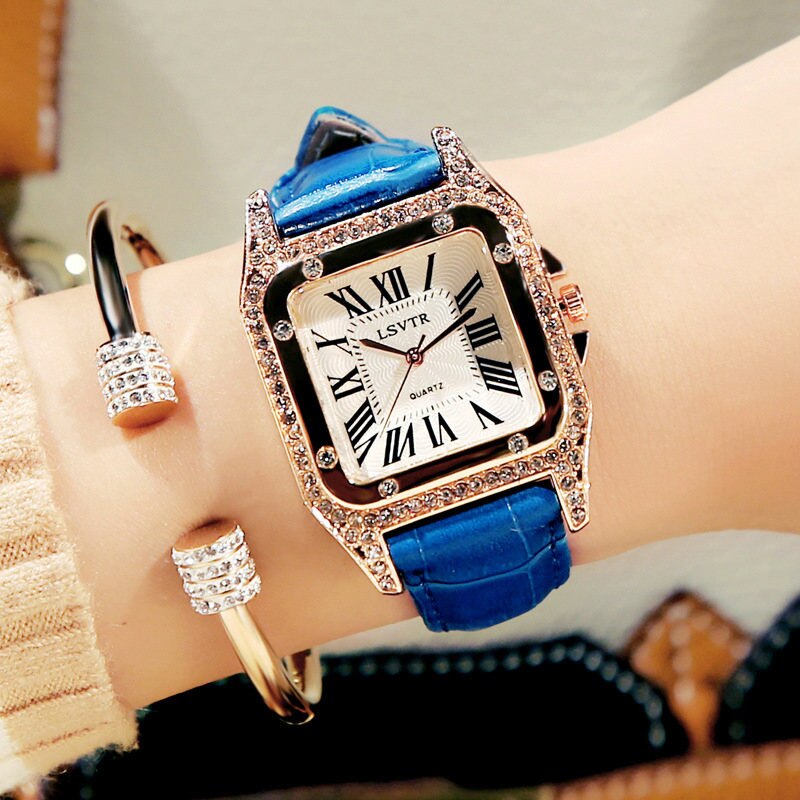 Classic Fashion Square Quartz Watch Leather Strap Ladies Watches