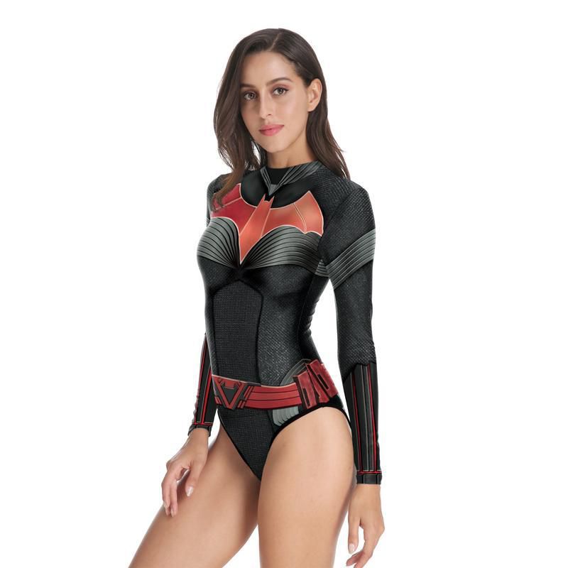 3D Printed Superheros Swimsuits Cosplay Batwoman Swimwear Long Sleeve Rash Guard Swimming Surfing Shirt