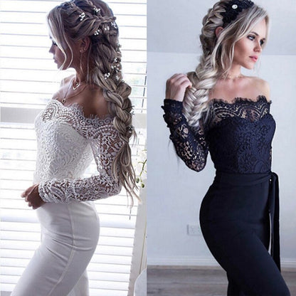 Lace Sexy Slash Neck Romper Jumpsuits