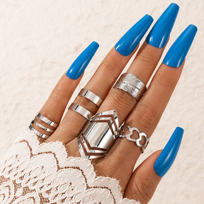 Boho Finger Jewelry Crown Geometric Rhinestone Leaf Women Ring Sets Hollow Stacking Finger Rings Vintage Silver Color