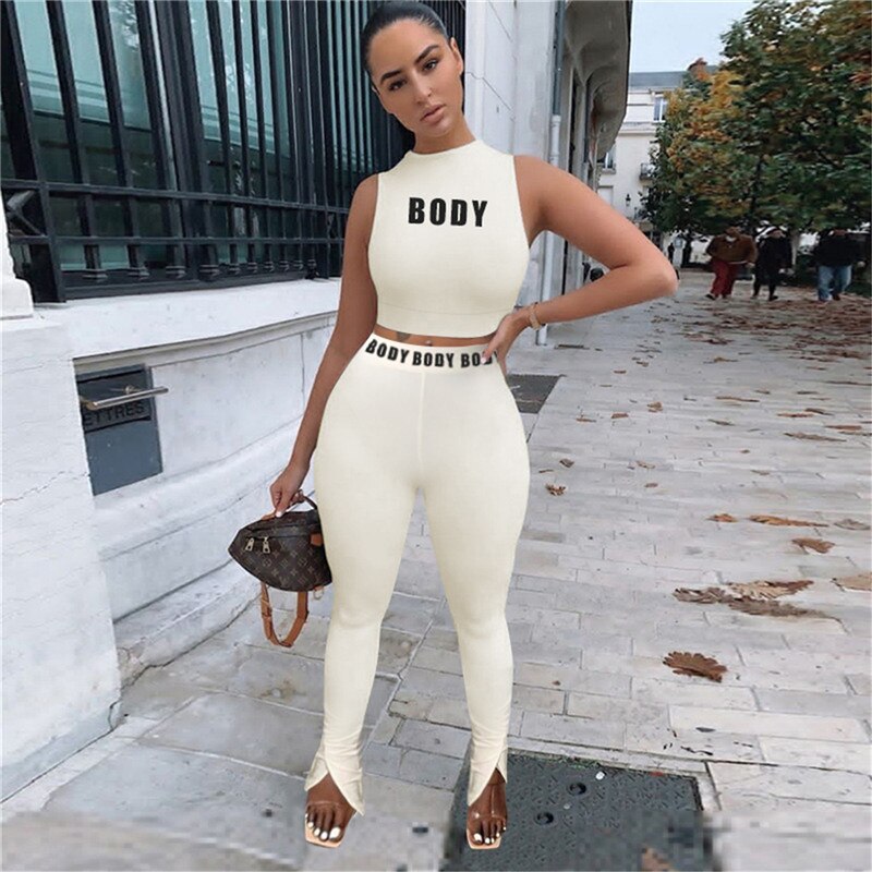 Fitness Crop Top Stacked Pants Leggings Women Matching Sets Tracksuits