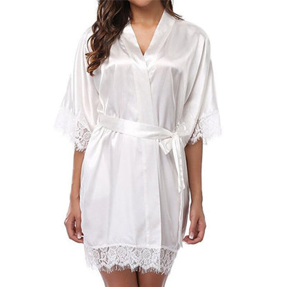 Sexy Lingerie Transparan Summer Sexy Women's Ladies Bride Robes Kimono Robe Satin Silk Lace Night Wear Gown Sleepwear