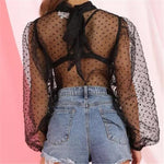 Women Mesh Puff Sleeve Tops Shirt 2023 New Summer Spring Ladies Sexy Casual Perspective Blouse Tops See Through Female Blusas