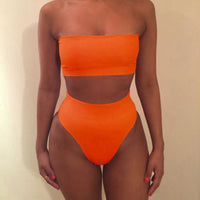 High Waisted Strapless Tube Top Bikini Set Swimsuit