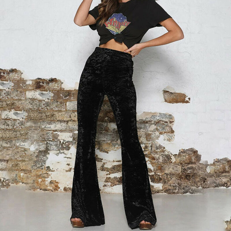 Vintage Velvet Long Flare High Waist Bell Bottom Pants