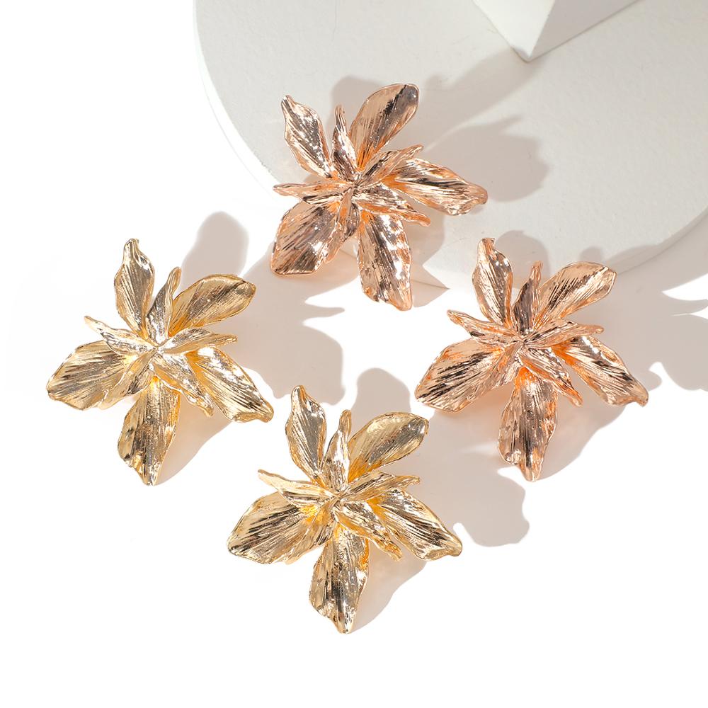 Metal Gold Flower ZA Big Earrings For Women