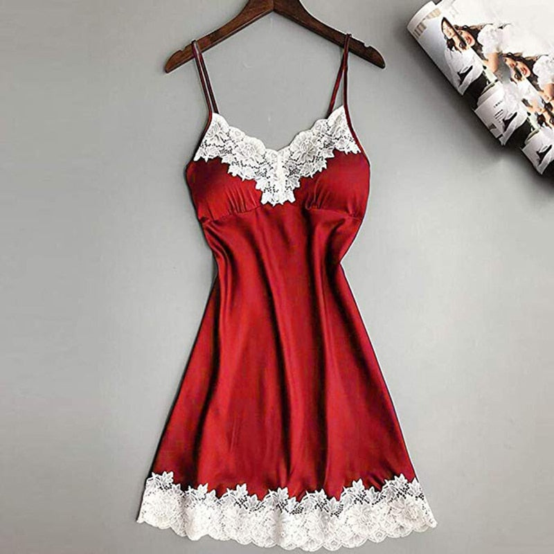 1set Women Evening Nightgown Nightie Sleepwear Lingerie Red Sexy Long Dressing Night Gown Dress