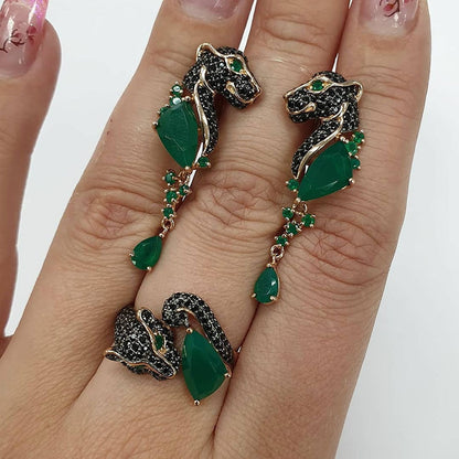 2020 3pcs Fashion Zircon Animals Leaf Shape Jewelry Sets For Women Exquisite Earrings Rings Bohemian Wedding Accessories Mujer