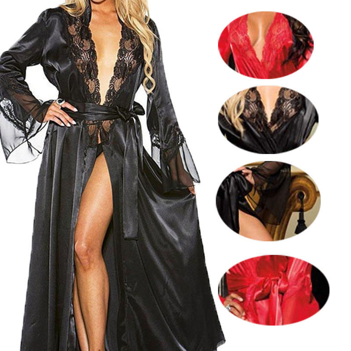 Sexy Long Lace Dress Lingerie for Women Erotic Sexy Lingerie Exotic Apparel Large size Lace Robe Sexy Night Gown Sleepwear