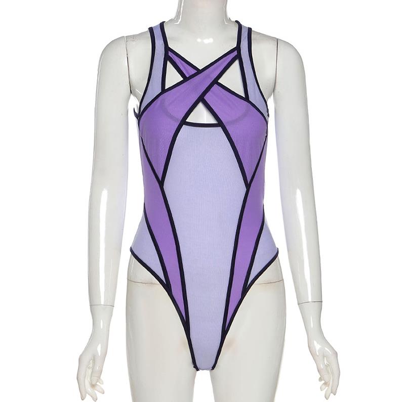 Patchwork Color Hollow Out Beachwear Swimsuit