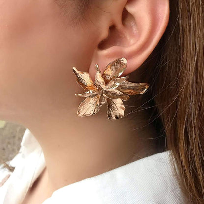 Metal Gold Flower ZA Big Earrings For Women