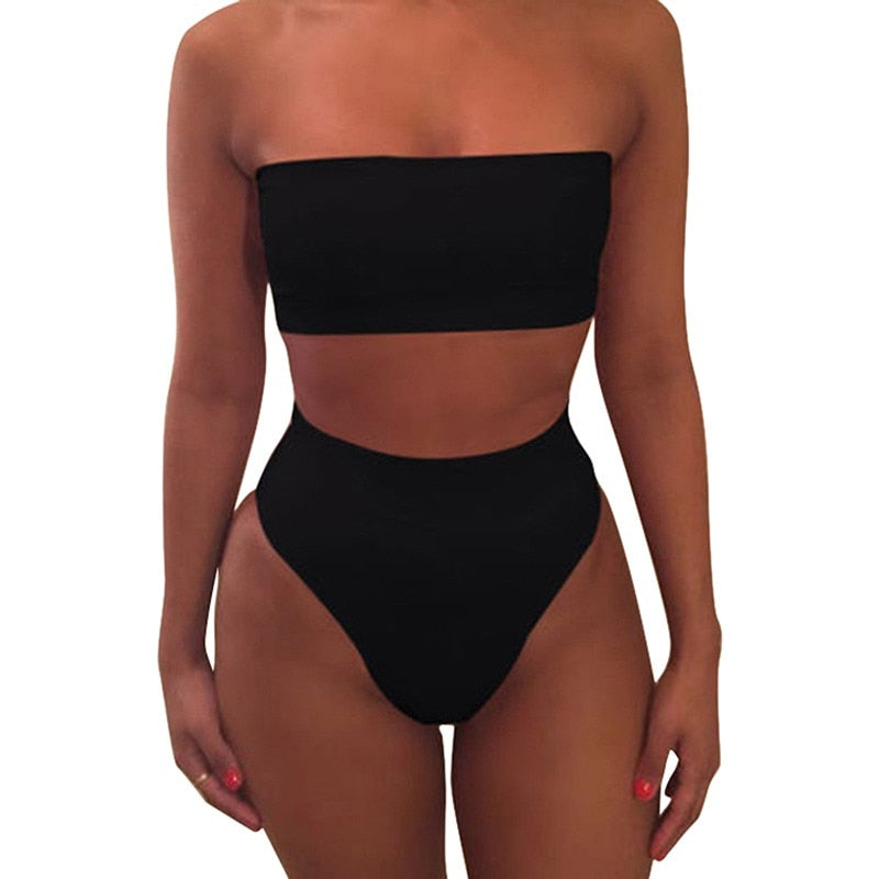 Solid Bikini Brazillian Swimsuit Women Bikini Set Sexy Off Shoulder Swimwear Female Swimming