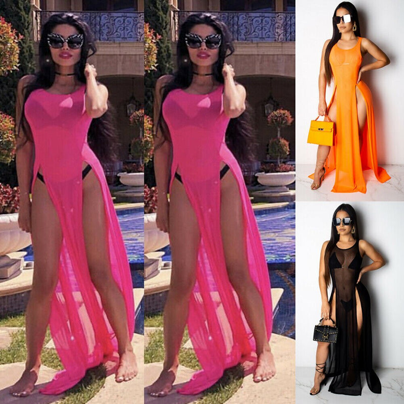 Sundress Bikini Cover Up See-through Tulle Cover-Ups