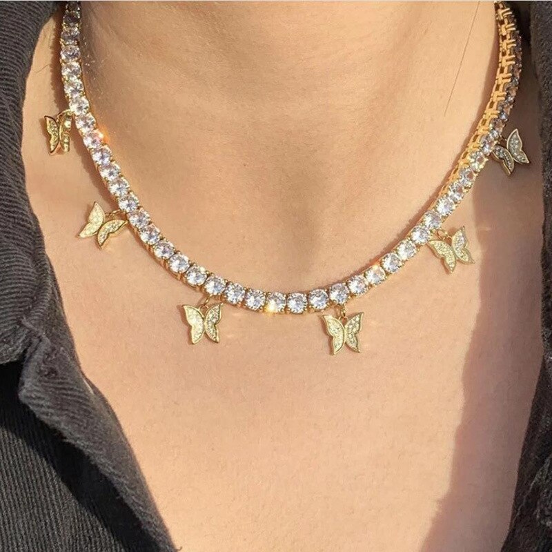 Charm Crystal Butterfly Choker Necklace