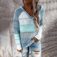 Hooded Long Sleeve Patchwork Sweater