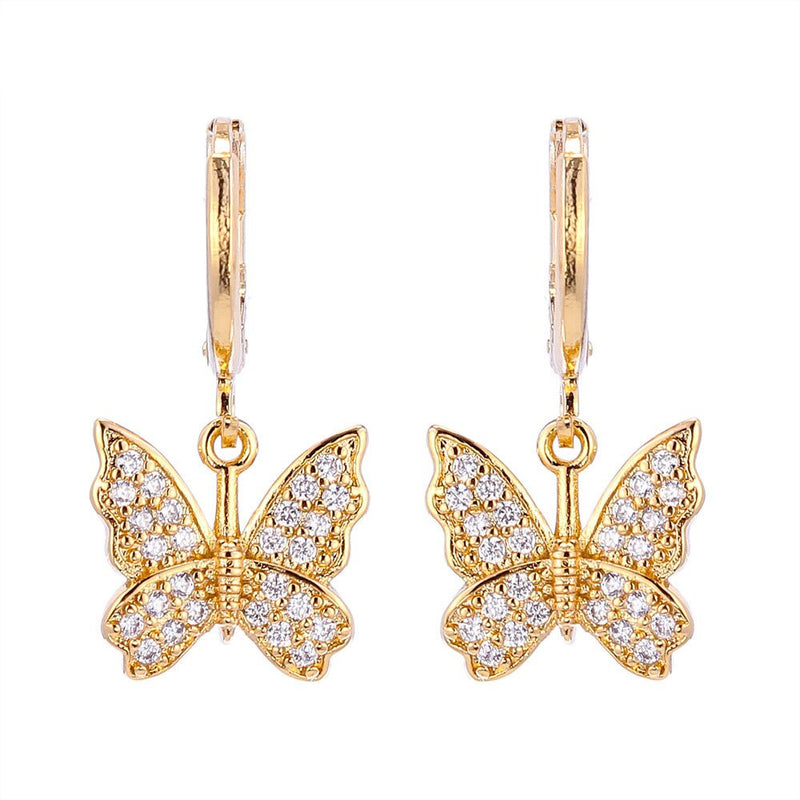Tiny Classic Cute Butterfly Gold Hoop Earrings