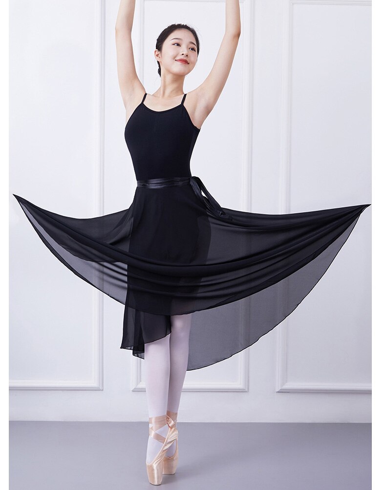 Long Chiffon Ballet Skirts Adult Ballroom Dance Skirt Black Burgundy Ballet Costume Waist Tie Dress