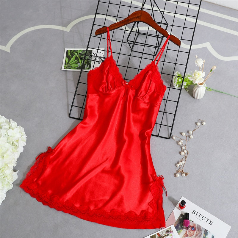 Night Dress Women Sexy Sleepwear Lace Summer Nightdress Homewear Nightwear Silk Sleeveless Women's Nightgown Size M-XXL Dresses