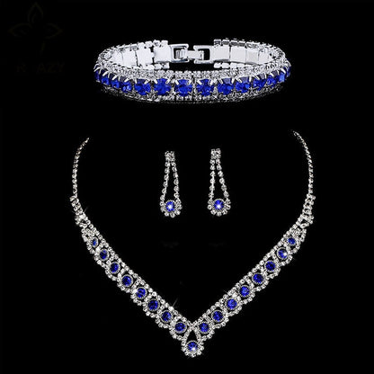 TREAZY Elegant Red Crystal Rhinestone Wedding Jewelry Sets for Women Choker Necklace Earrings Bracelet Bridal Jewelry Sets