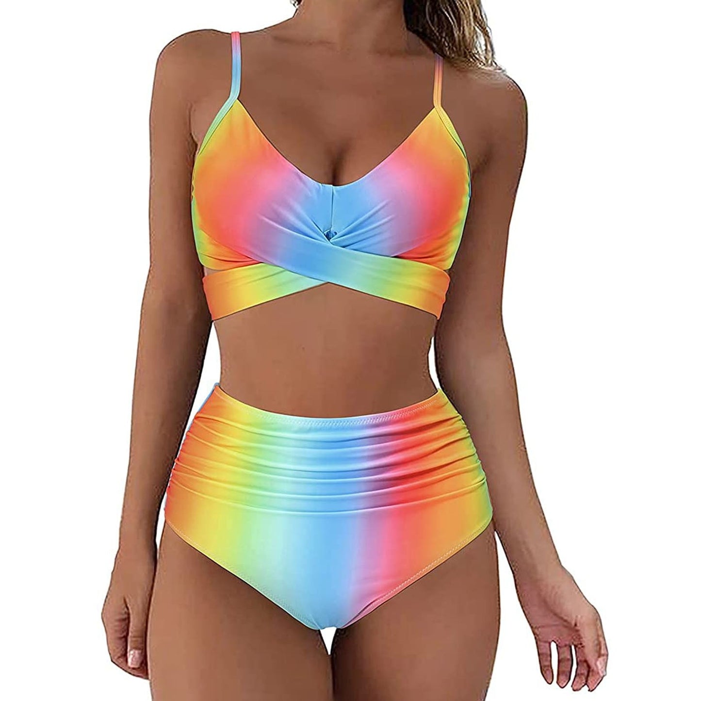 Push Up Bikinis Set Tie-Dye Split Two-Piece Halter Bikini Swimsuit Swimwear Bathing Suit