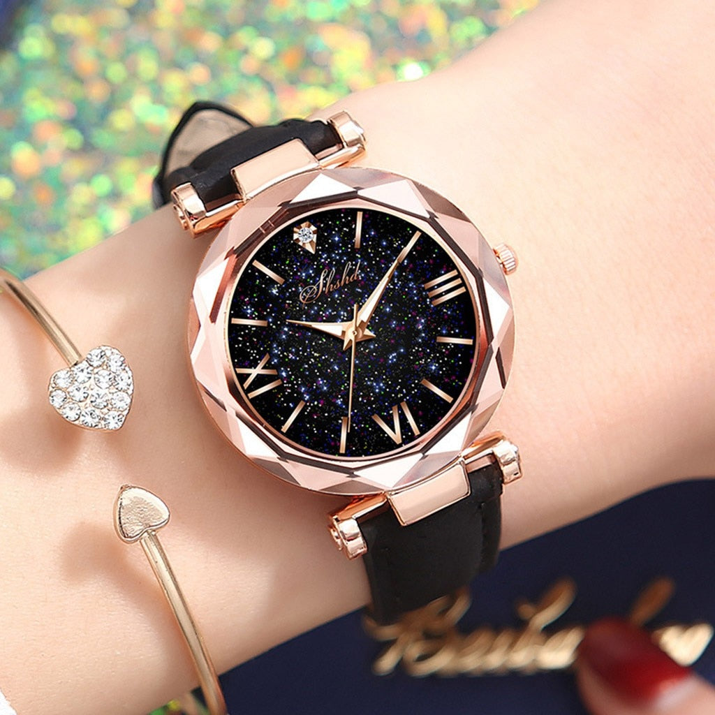 Rose Gold Women Starry Sky Magnetic Wrist Watch