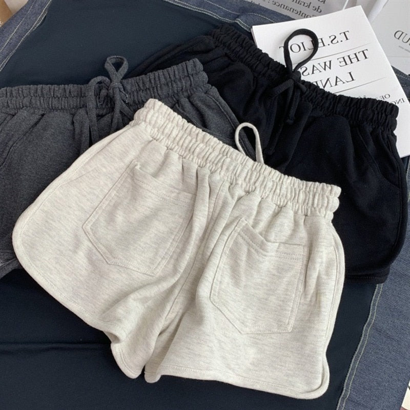 Summer Loose Shorts Women Fashion Casual Fitness Shorts Ladies Grey Black Solid High Waist Shorts Elastic Waist 2020