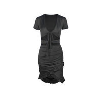 Womens V Neck Wrap Short Mini Dress Ladies Bodycon Summer Hollow Out Sexy Fashion Evening Party Dress