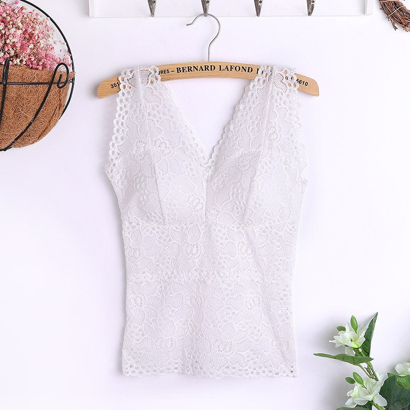 Sexy lace Cami bra crochet vest women's shirt floral Cami padded vest