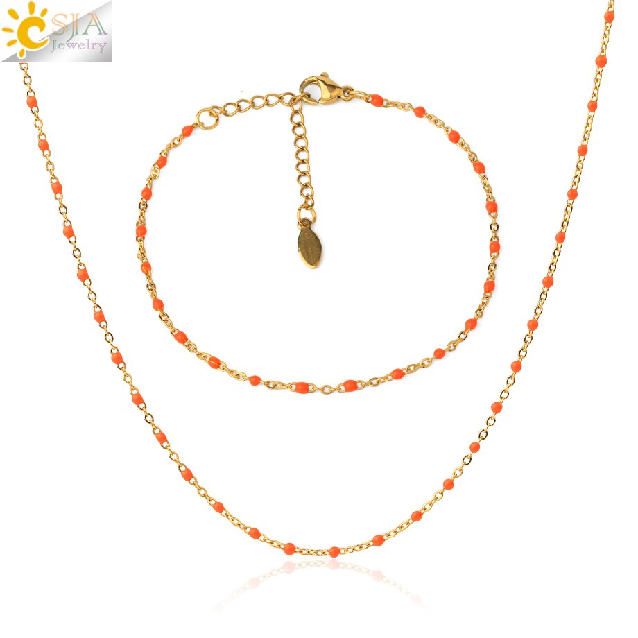 CSJA Gold Color Thin Stainless Steel Bracelets Necklaces for Women Jewelry Sets 2022 Bijoux Collier Acier Inoxydable Femme S739