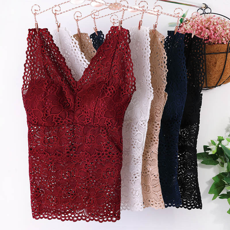 Sexy lace Cami bra crochet vest women's shirt floral Cami padded vest