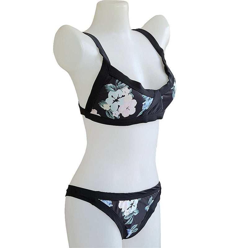 Vintage print euro-american split-breasted poly swimsuit