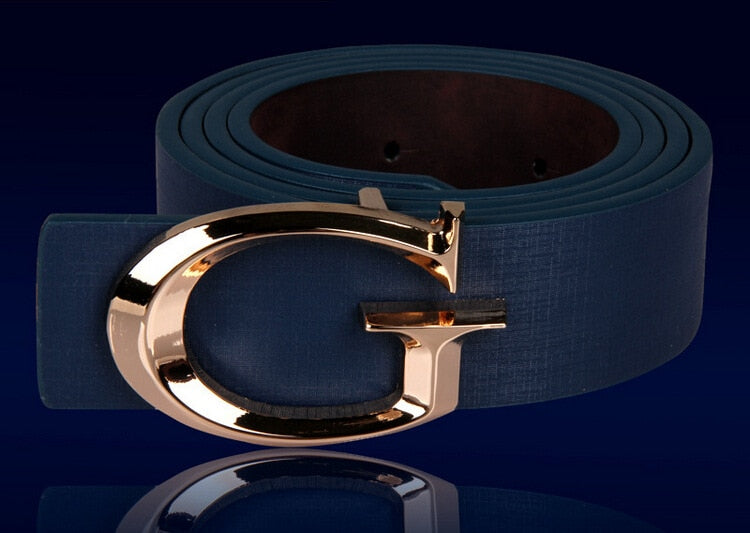 Gold G Smooth Buckle Belt Straps For Unisex