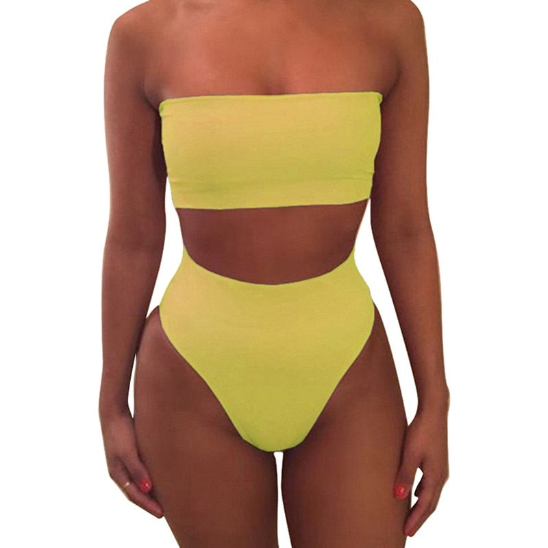 Solid Bikini Brazillian Swimsuit Women Bikini Set Sexy Off Shoulder Swimwear Female Swimming