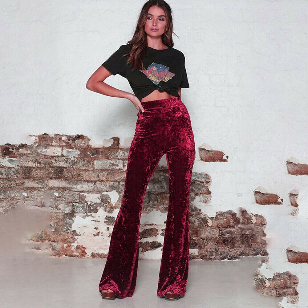 Vintage Velvet Long Flare High Waist Bell Bottom Pants