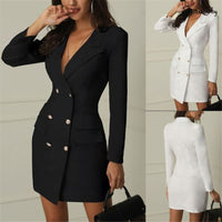 Women Elegant Blazer Dress Office Casual White Black Dresses