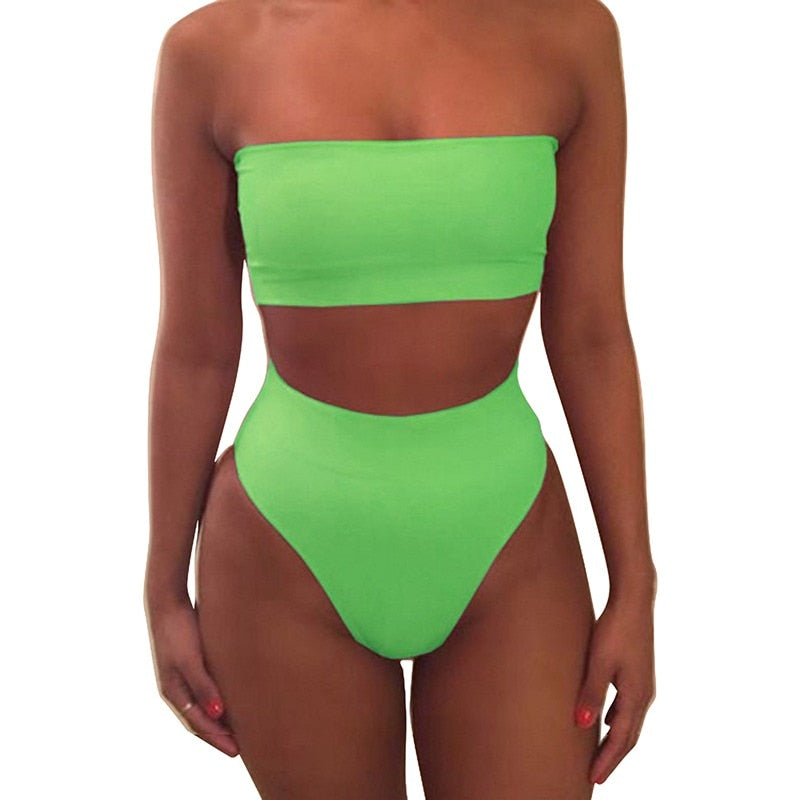 Solid Bikini Brazillian Swimsuit Women Bikini Set Sexy Off Shoulder Swimwear Female Swimming