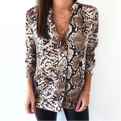 Snake Skin Printed Shirts Women Kimono Tops Blouse