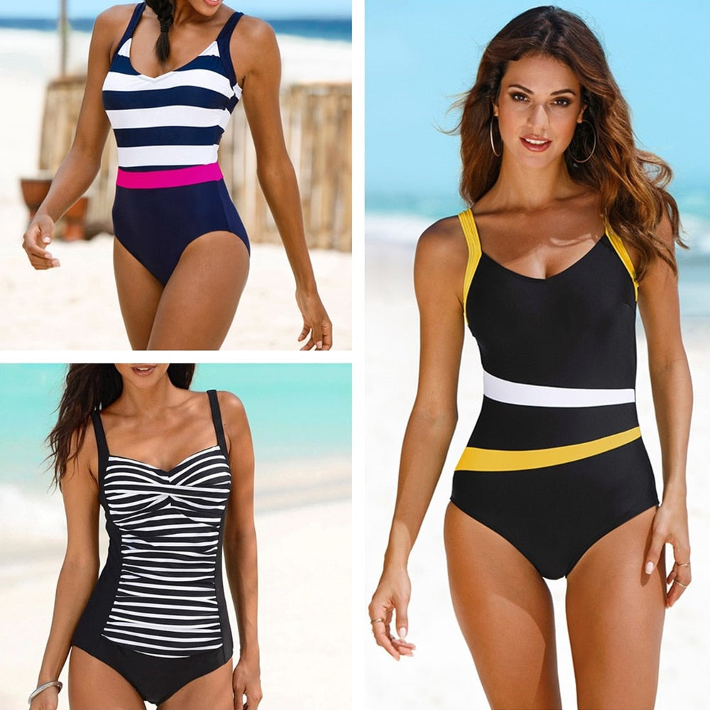 One Piece Swimsuit Plus Size Swimwear Classic Vintage Bathing Suits Beachwear Backless Slim Swim Wear M~2XL