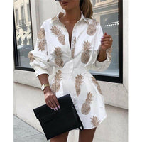 Pineapple/Letter Blouse Women's Shirt White Long Sleeve Blouses Woman