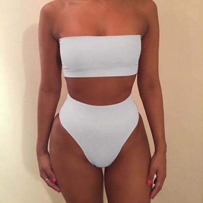 Solid Push Up Bikini Padded Bra Straps High Waist Swimsuit Female Swimwear Women