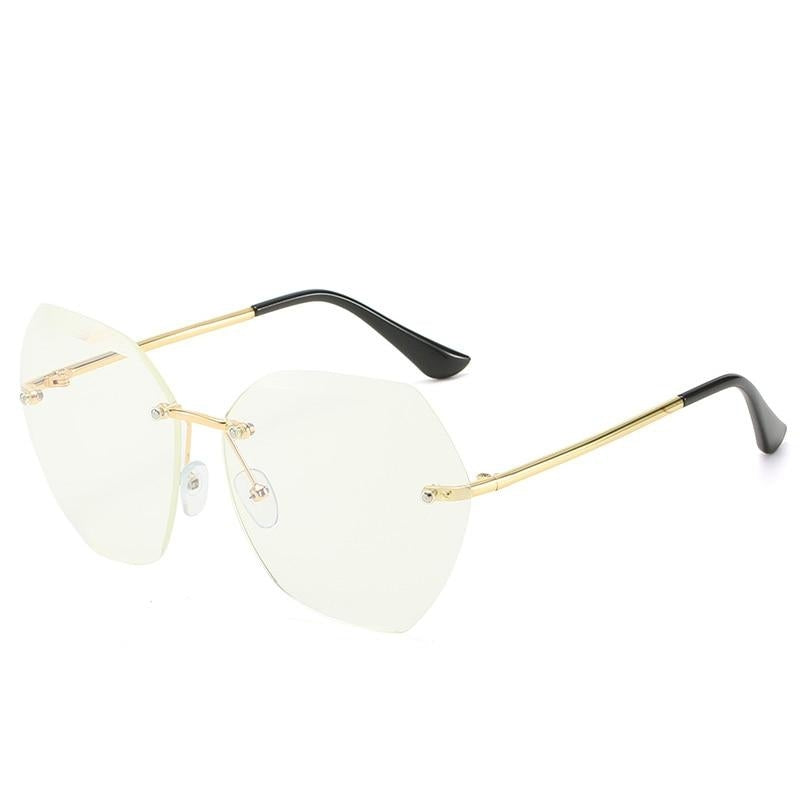 Oversized Rimless Diamond Square Sun Glasses For Female