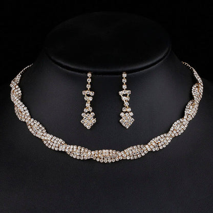 TREAZY Silver Color Wedding Jewelry Set Sparkly Rhinestone Crystal Twisty Choker Necklace Earrings Set Charm Bridal Jewelry Set