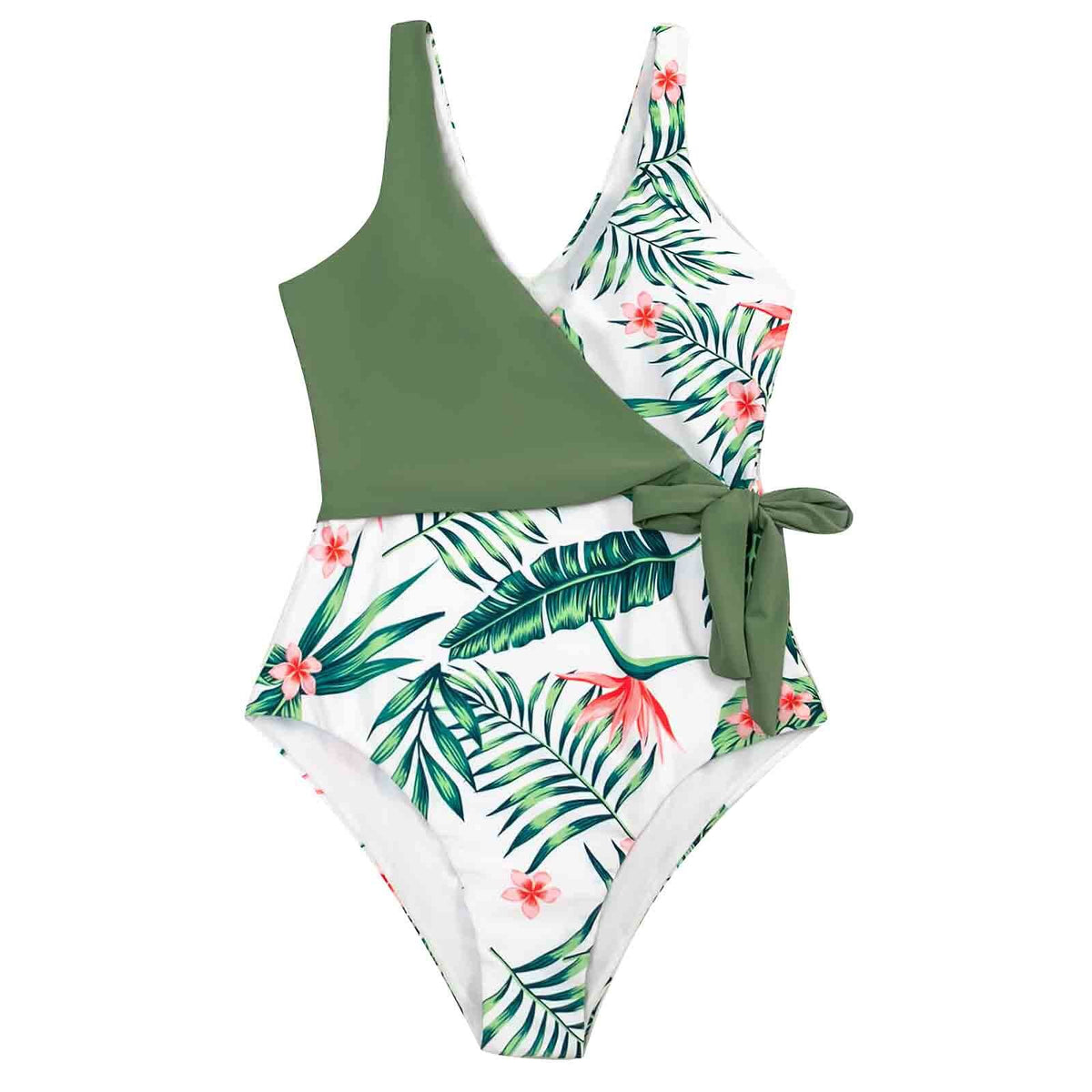 Floral Plant Printing One piece Belt Swimsuit Bathing Suit Beach Swimwear