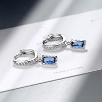 925 Sterling Silver Simple Blue Crystal Zircon Mid-length Tassel Earrings