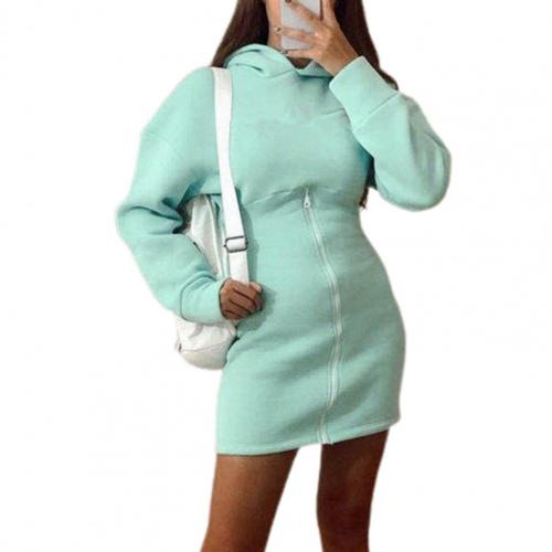 Lady Dress Solid Color Sweatshirt Fit Long Sleeve  Exquisite Fashion Dress Autumn Winter Front Zipper Womens Streetwear