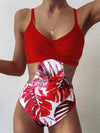 Leaf Print Swimwear Women Skinny One Piece Swimsuit