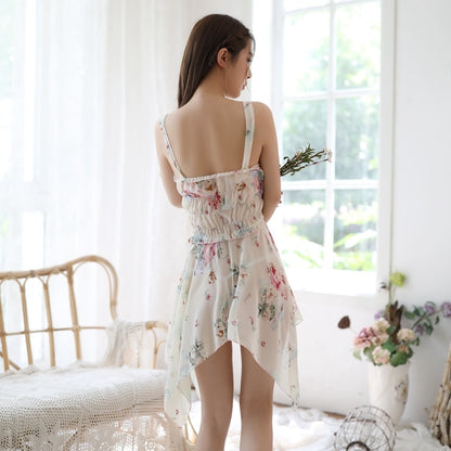 Women Nightwear Printed Nightgowns Sexy Nightie Nightdress Ruched Sleepwear Lingerie Sex Dressing Gown Clothes Femme