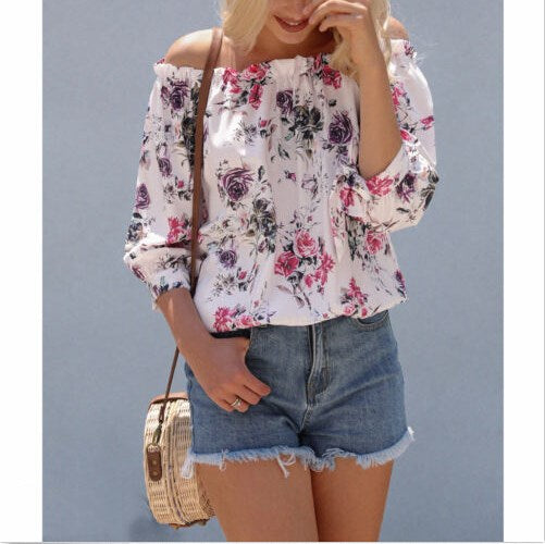 Off Shoulder elegant Floral Shirt Casual Blouse Tops