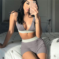 Sexy Sports Ribbed Knitted 2 Pc Set for Women